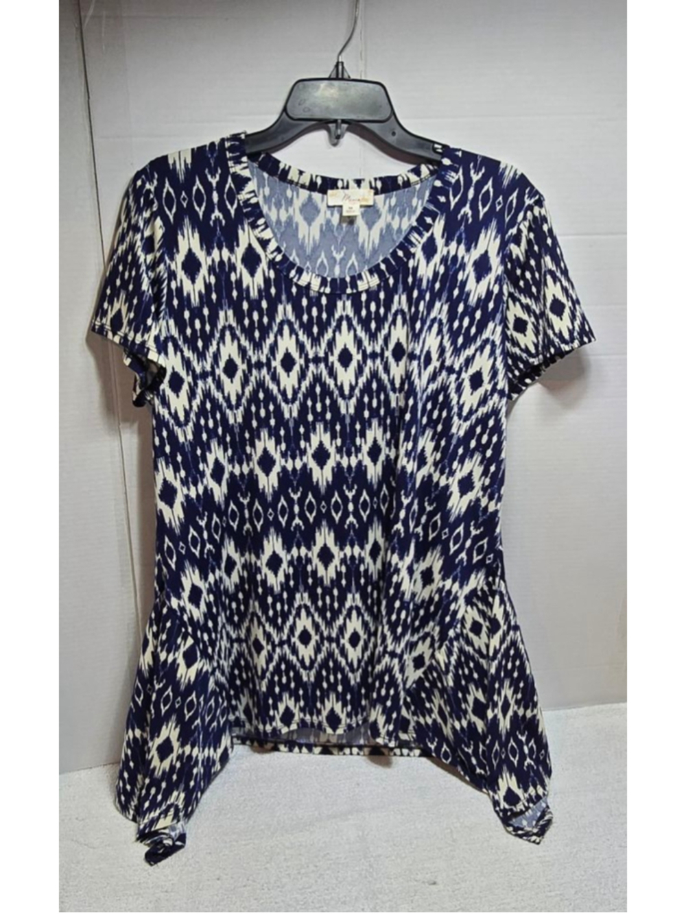Women's Misia Tunic Top M Navy White Ikat Print